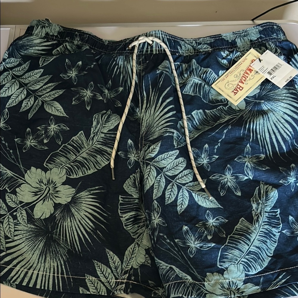 Jamaica Bay Mens board shorts XXL Tropical print UPF 50+ draw string waist